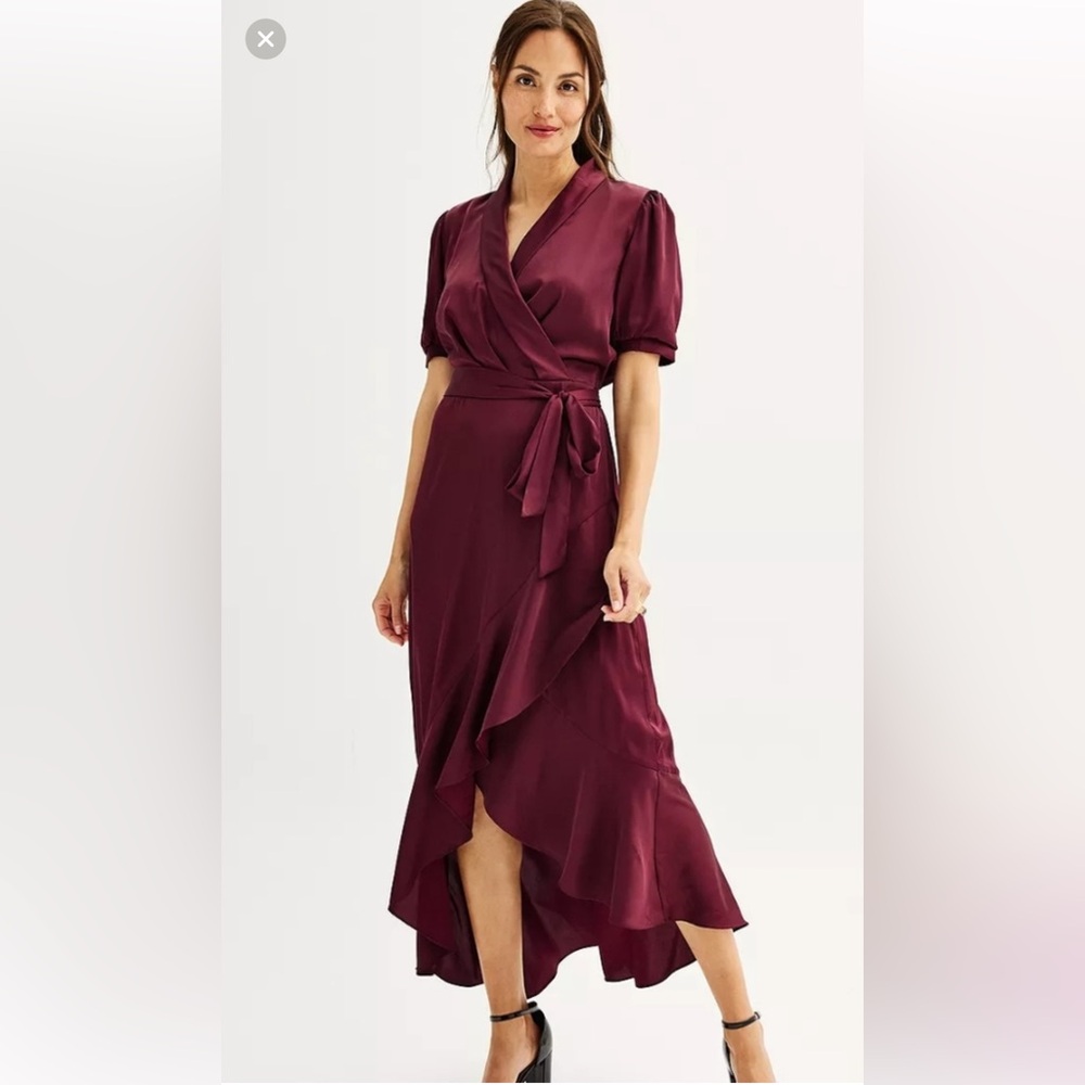 NWT Nine West Midi Wrap Dress in Maddie Plum